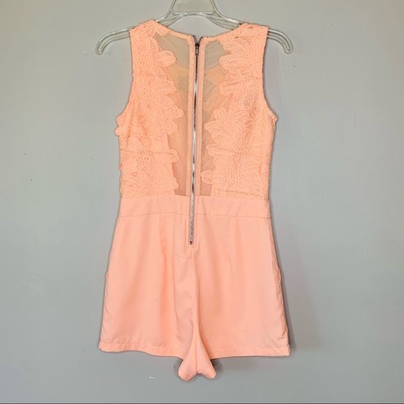 Tea & Cup Peach Sheer Mesh Lace Appliqué Romper S - Picture 5 of 13